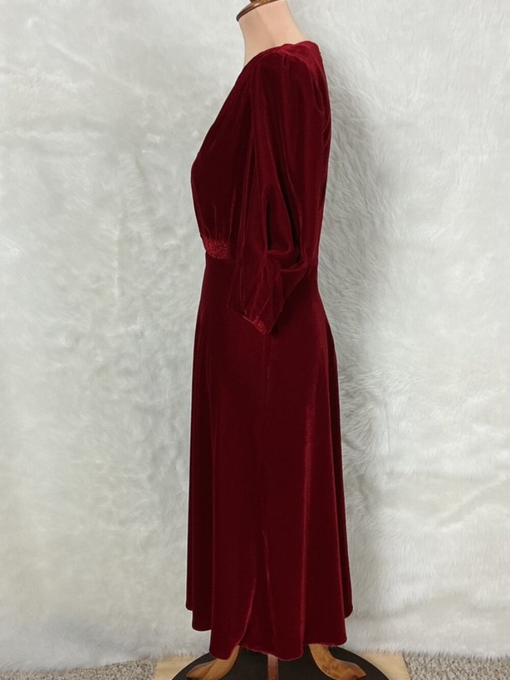 Lauren Ralph Lauren Red Velvet Smocked Shoulder Puff Bubble Half Sleeve Dress 0 - Picture 3 of 9